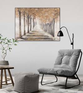 Tableau peint à la main Avenue of Dreams Beige - Bois massif - Textile - 100 x 75 x 4 cm