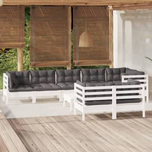 9-tlg. Garten-Lounge-Set mit Kissen Weiß Weiß