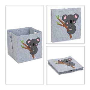 Panier rangement en feutre motif animal Gris - Rose foncé - Textile - 34 x 33 x 32 cm