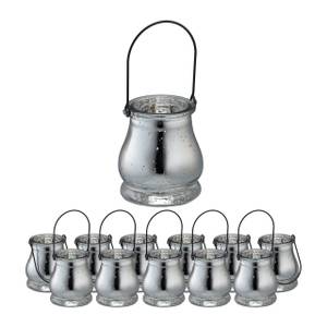 Silbernes Windlicht im 12er Set Schwarz - Silber - Glas - Metall - 9 x 10 x 9 cm