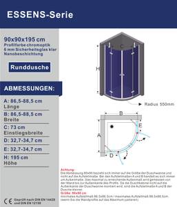 Duschkabine Viertelkreis Runddusche 90 x 90 cm