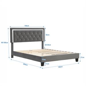 Polsterbett NI AGD29 Grau - Holzwerkstoff - Massivholz - 144 x 109 x 204 cm