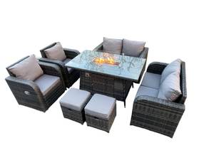 8-Sitzer Rattan Gartenmöbel Set Sofa Grau - Polyrattan - Stein - 80 x 69 x 140 cm