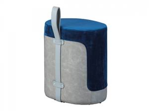 Pouf aus blauem und grauem Samt mit Blau - Holzwerkstoff - 43 x 33 x 38 cm