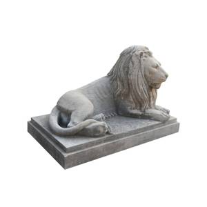 Statue ancienne - COUPLE DE LIONS Gris - Pierre - 90 x 101 x 160 cm