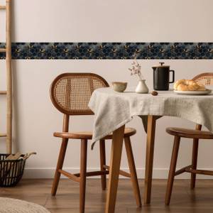 Bande Décorative HEXAGONE Feuilles Beige - Noir - Bleu - Marron - Papier - Textile - 10 x 300 x 300 cm