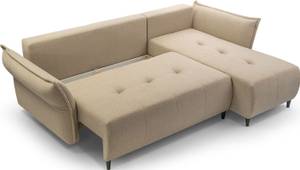 Samt Schlafsofa Verona mit Bettkasten Beige - Armlehne davorstehend rechts - Ottomane davorstehend rechts