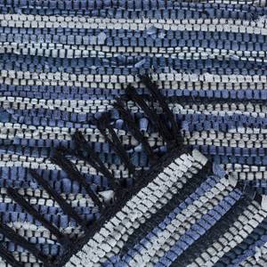 Flickenteppich Leder & Baumwolle Schwarz - Blau - Grau - Echtleder - Textil - 200 x 1 x 80 cm