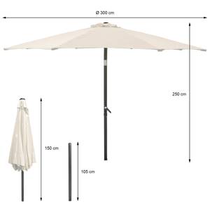 Sonnenschirm mit LED-Solar Creme Ø300cm Weiß - Metall - Textil - 300 x 250 x 300 cm