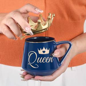"Queen" Tasse Dunkelblau Goldene Krone Blau - Gold - Keramik - 13 x 11 x 7 cm