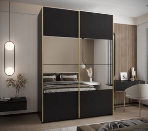 Armoire Lux 4 Noir - Doré - Largeur : 170 cm