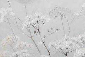 Tableau peint Fleurs du brouillard Gris - Blanc - Bois massif - Textile - 80 x 80 x 4 cm