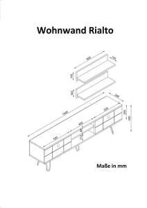 Wohnwand Rialto mit Metallfüße Walnuss Braun - Holzwerkstoff - 150 x 46 x 30 cm