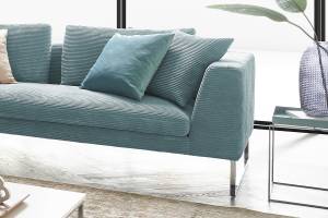 Sofa ARIAN Cord Metallkufe chrom Blau - Breite: 230 cm