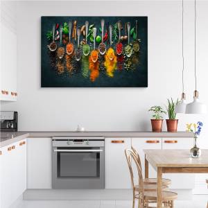 Tableau Cuillères à Épices Herbes 3D 100 x 70 x 70 cm