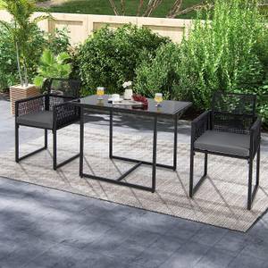 Gartenmöbel-Set Rattan (3er Set) Schwarz - Rattan