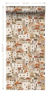 papier peint maisons méditerranéennes beige et terracotta - Orange