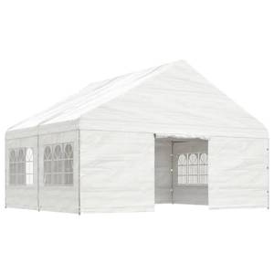 Gazebo avec toit Blanc - Matière plastique - 588 x 375 x 446 cm