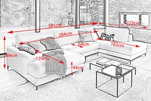 Sofa CARA Wohnlandschaft U-Form Cord Steingrau