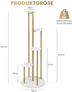 Pflanzenständer Metall 4 Etagen, Gold - Holzwerkstoff - 40 x 123 x 40 cm