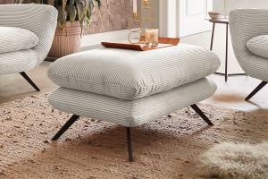 Banc CHARME grand velours côtelé Blanc crème - 120 x 70 cm