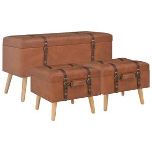 Hocker(3er Set) 296799 Braun - Massivholz - Kunstleder - 85 x 47 x 38 cm