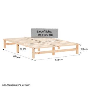 Lit en bois avec 2 tiroirs 2286 Marron - Bois massif - Bois/Imitation - 140 x 28 x 200 cm