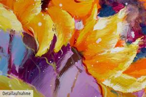 Bild handgemalt Symphony of Sunflowers Orange - Gelb - Massivholz - Textil - 150 x 50 x 4 cm