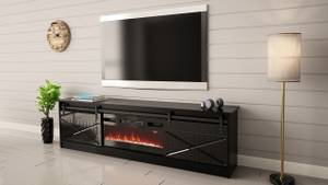 TV-Lowboard Granero 200 mit Kamin Hochglanz Schwarz