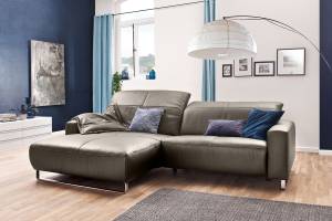 Ecksofa mit Sitztiefenverstellung YORK Armlehne davorstehend links - Ecke davorstehend links - Silber