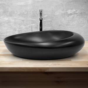 Lavabo ovale 58,5x37,5x14cm noir Noir - Céramique - 59 x 15 x 38 cm