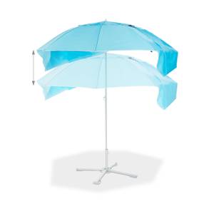 Parasol et abri de plage 2 en 1 Bleu - Blanc - Métal - Matière plastique - Textile - 180 x 210 x 180 cm