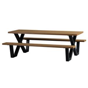 TABLO - Table de Picnic moderne Marron - Bois manufacturé - Métal - 206 x 75 x 145 cm