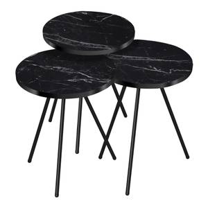 Set de 3 tables d'appoint Ølgod rondes Imitation marbre noir