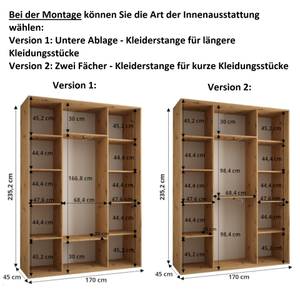 SCHWEBETÜRENSCHRANK LANKO 1 Schwarz - Eiche Dekor - Weiß - 170 x 45 cm - 3 Türen