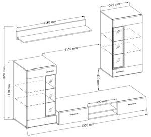 Wohnwand TINNA 235 cm Weiß/Sonoma Eiche Sonoma Dekor - Weiß