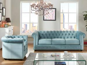 Ensemble canapé fauteuil  CHESTERFIELD Bleu clair