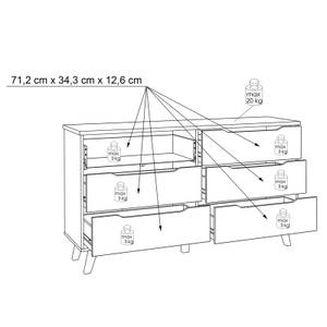 Commode 6 tiroirs décor chêne et blanc Marron - Bois manufacturé - 155 x 86 x 42 cm