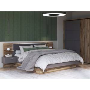 Doppelbett Valerie 1K mit LED Grau - Holzwerkstoff - 287 x 210 x 99 cm