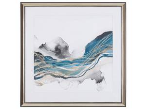 Wandbild mit Rahmen BAGI Blau - Gold - Grau - Papier - 60 x 60 x 4 cm