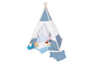 Spielzelt Tipi Dakora Blau - Braun - Holzwerkstoff - 120 x 155 x 120 cm