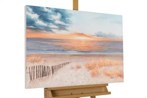Acrylbild handgemalt Sunset by the Sea Beige - Massivholz - Textil - 90 x 60 x 4 cm