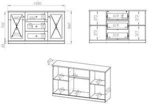 Wohnzimmer-Set LILLE 4-teilig Weiß - Holzwerkstoff - 300 x 86 x 40 cm