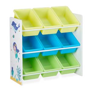 Etagère enfants 9 boîtes et motif Vert - Bleu clair - Blanc