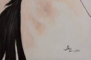 Tableau peint à la main Lost in Thoughts Noir - Blanc - Bois massif - Textile - 70 x 100 x 4 cm