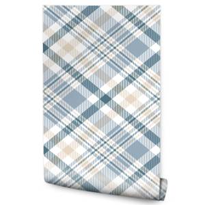 Tapete Schottisch Muster Geometrie Beige - Blau - Grau - Weiß - Papier - Textil - 53 x 1000 x 1000 cm