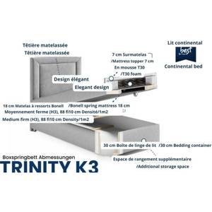 BOXSPRINGBETT mit Bettkasten Trinity K3 Blau - Tiefe: 90 cm