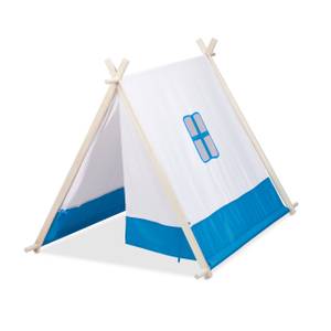 Flaches Spielzelt für Kinder Blau - Braun - Weiß - Holzwerkstoff - Textil - 86 x 92 x 120 cm