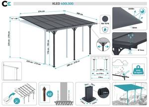 Pergola/Carport KLEO adossé Gris - Largeur : 400 cm