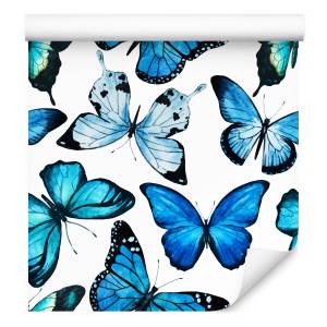 Papier Peint papillons aquarelle Noir - Bleu - Vert - Turquoise - Blanc - Papier - 53 x 1000 x 1000 cm